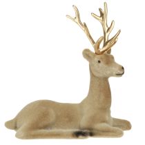 Article Décoration cerf assis floqué marron clair 15×6×15,5cm