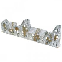 Article Maisons lumineuses, décorations de fenêtre, lanternes argentées, lanterne en métal aspect antique, L 67,5 cm x H 20 cm