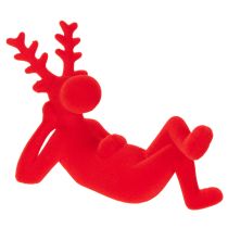 Article Figurine décorative de renne rouge couché, design moderne, 24 cm, lot de 2