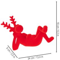 Article Figurine décorative de renne rouge couché, design moderne, 24 cm, lot de 2