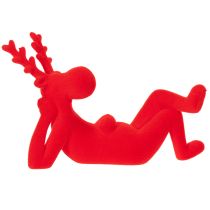 Article Figurine décorative de renne rouge couché, design moderne, 24 cm, lot de 2