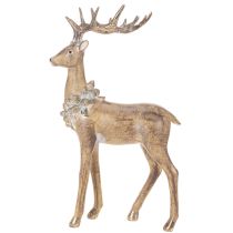 Article Figurine décorative représentant un cerf debout avec des bois et des pommes de pin, 41 cm