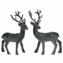 Cerf décoratif floqué gris 20cm 2 pcs