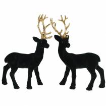 Cerf décoratif floqué noir, doré 20cm 2pcs