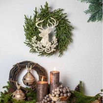 Article Renne à suspendre, décoration de Noël, tête de cerf, pendentif en métal doré aspect antique H23cm 2 pièces