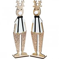 Figurine de décoration en bois de renne Noël à placer 12 × 6.5cm H45cm 2pcs