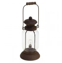 Lampe rétro lanterne LED marron rouille blanc chaud Ø11cm H30cm