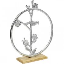 Décoration de table printemps, anneau décoratif déco oiseau argenté H32,5cm