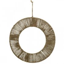 Anneau décoratif à suspendre, décoration murale, décoration estivale, anneau recouvert couleur naturel, argent Ø39.5cm