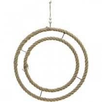 Anneau décoratif double, anneau à décorer, anneau en jute, style bohème couleur naturelle, argent Ø41cm