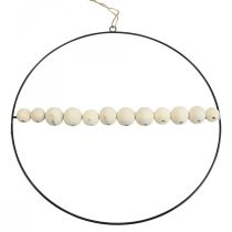 Article Anneau décoratif métal perles bois noir blanc naturel Ø30cm 4pcs