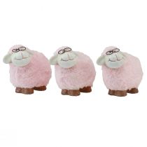 Article Mouton rose avec lunettes et fourrure céramique 10,5×5,5×9cm 3pcs