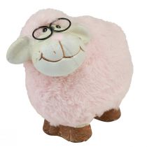 Article Mouton rose avec lunettes et fourrure céramique 10,5×5,5×9cm 3pcs