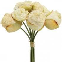 Roses artificielles, fleurs en soie, bouquet de roses blanc crème L23cm 8pcs