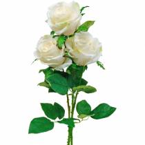Rose blanche sur tige, fleur en soie, rose artificielle 3pcs