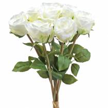 Article Fleurs décoratives en soie roses en bouquet crème 36cm 8 pcs