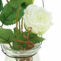 Article Rose dans le verre blanc H23cm