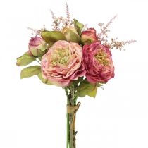 Article Roses artificielles en bouquet bouquet d&#39;automne rose, violet H36cm