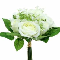 Bouquet de roses avec gypsophile blanc 26cm