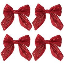 Article Lot de 4 nœuds cadeaux en velours rouge à paillettes 12 cm