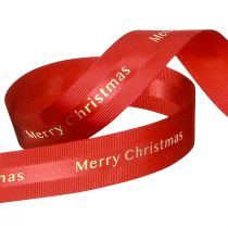 Article Ruban de Noël rouge avec inscription dorée &quot;Joyeux Noël&quot;, largeur 25 mm, longueur 20 m