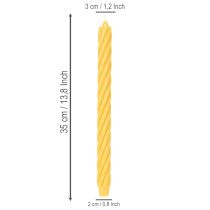 Article Bougies rustiques torsadées, grandes bougies coniques, jaune uni, 350/28 mm, lot de 4
