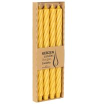 Article Bougies rustiques torsadées, grandes bougies coniques, jaune uni, 350/28 mm, lot de 4