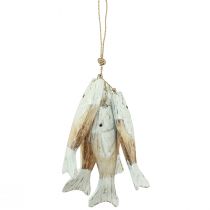 Article Porte-poisson rustique en bois avec 5 poissons blanc naturel 15cm