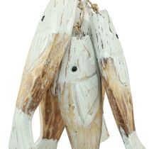 Article Porte-poisson rustique en bois avec 5 poissons blanc naturel 15cm