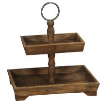 Article Présentoir rustique en bois à deux niveaux avec poignée en métal – parfait pour une décoration vintage 44 cm