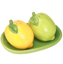Article Salière et poivrière en céramique décor citron vert 13×8cm