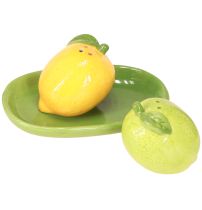 Article Salière et poivrière en céramique décor citron vert 13×8cm