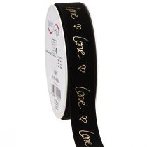 Article Ruban velours Amour ruban de deuil coeurs or noir 25mm 18m