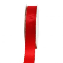 Article Ruban satin rouge bord doré 25mm 40m