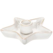 Article Bougeoir en céramique en forme d'étoile, blanc, pour bougies coniques, 12 cm, lot de 2