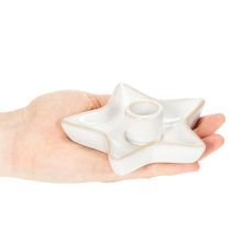 Article Bougeoir en céramique en forme d'étoile, blanc, pour bougies coniques, 12 cm, lot de 2