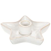 Article Bougeoir en céramique en forme d'étoile, blanc, pour bougies coniques, 12 cm, lot de 2