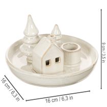 Article Bougeoir décoratif en céramique avec maison et arbres, 16 cm