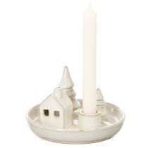 Article Bougeoir décoratif en céramique avec maison et arbres, 16 cm