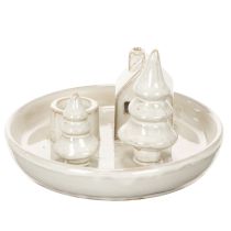 Article Bougeoir décoratif en céramique avec maison et arbres, 16 cm