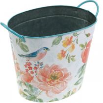 Seau à plantes ovale vintage en métal à décor de printemps jardinière 27,5 cm