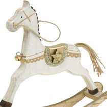 Cheval à bascule en bois, décoration de Noël Blanc Doré H18cm