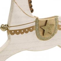 Cheval à bascule en bois, décoration de Noël Blanc Doré H32,5cm