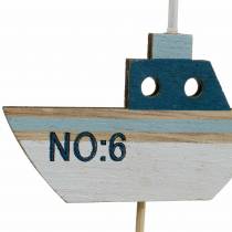 Article Bouchons déco bateau bois blanc bleu nature 8cm H37cm 24p