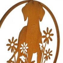 Plaque en métal patine chien avec fleurs Ø38cm