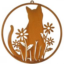 Plaque en métal patine chat avec fleurs Ø38cm