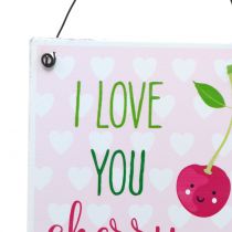 Article Panneau suspendu « Cerise » 17 cm x 12 cm (lot de 4) - Panneau décoratif avec une déclaration d'amour fruitée