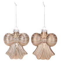 Article Ornements de Noël en verre, nœud pour suspendre, 10 cm, 2 pièces