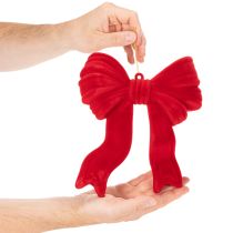 Article Nœud décoratif rouge à suspendre, décoration de Noël floquée, 22 cm