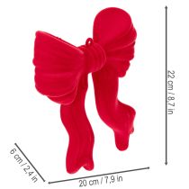 Article Nœud décoratif rouge à suspendre, décoration de Noël floquée, 22 cm